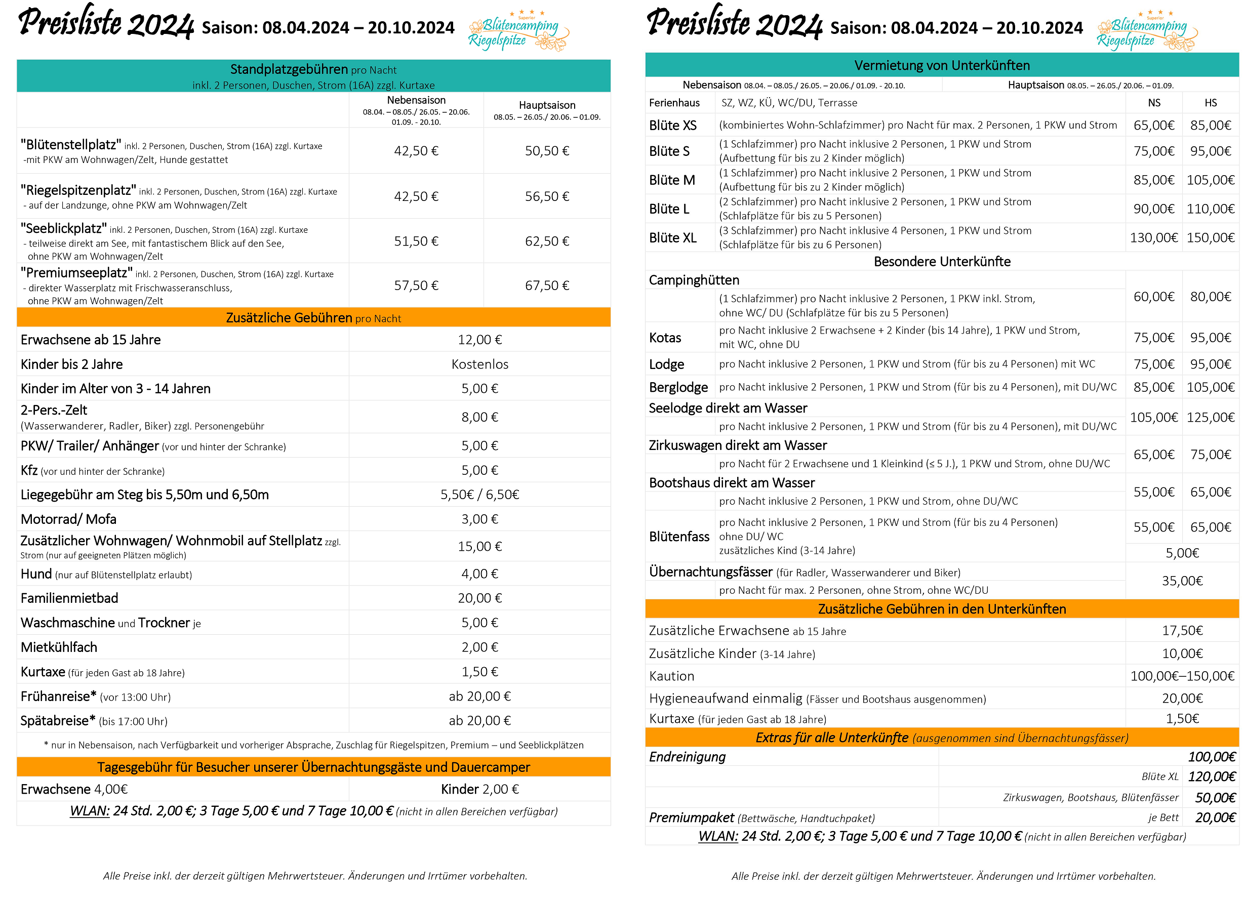 Preisliste 2024